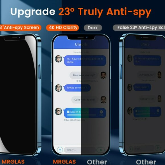 MRGLAS 2-Pack Privacy Screen Protector + 2 Camera Protectors - iPhone 12 Pro Max - Picture 7 of 9